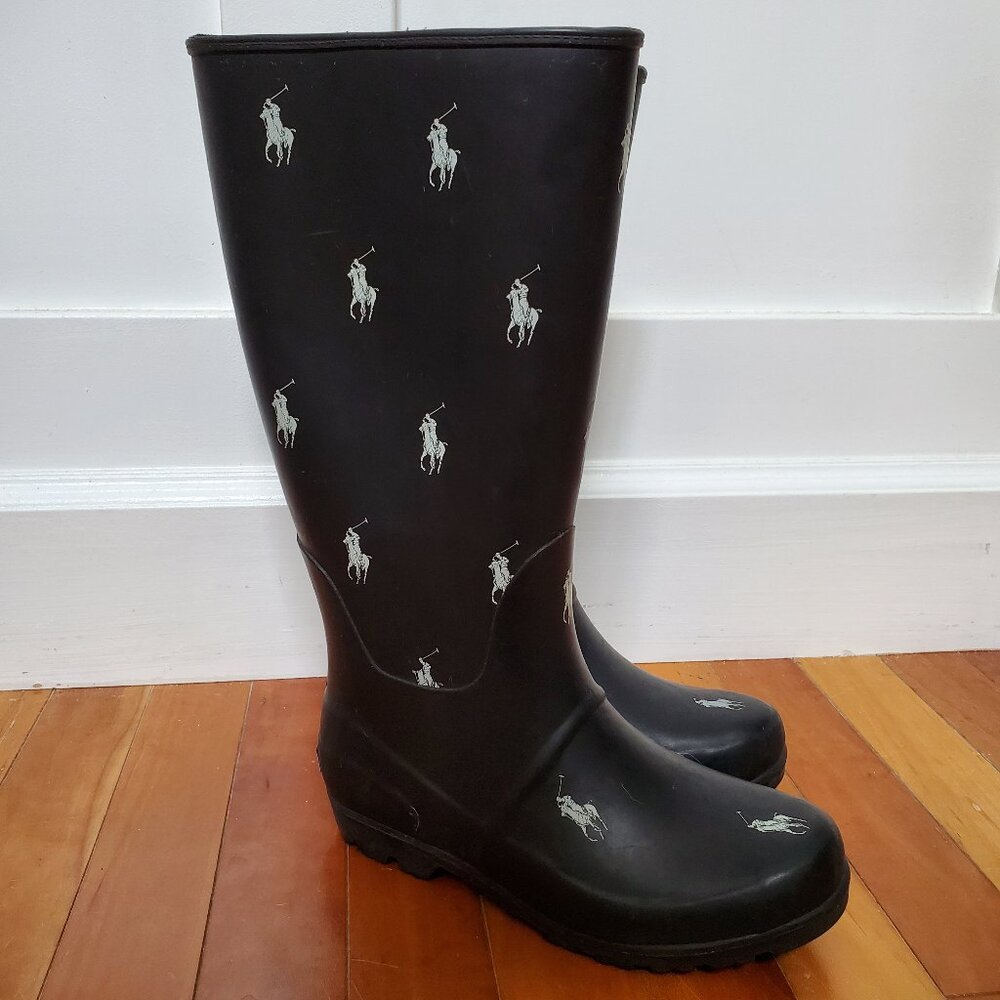 Polo Ralph Lauren repeat pony black and white rain boots
